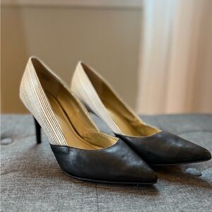 Elegant Black and Cream Women's Heels - Size 8